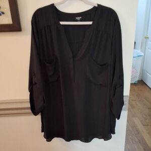 torrid Black V-Neck Roll-Tab Blouse